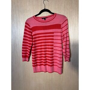 St John Womens Pink Red Striped Cashmere Wool Blend Knit Sweater Size P Petite